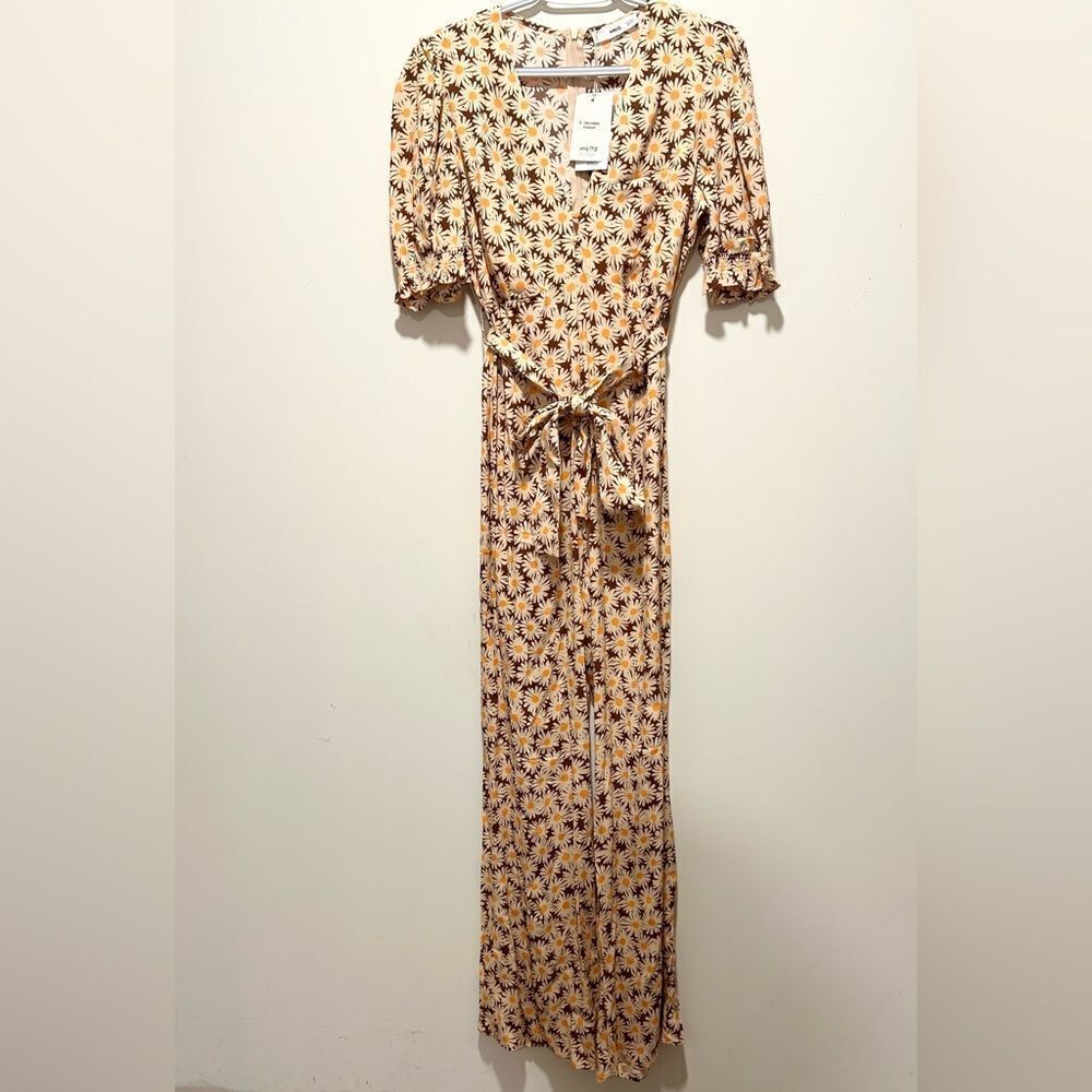 Mango Daisy Printed Puff Sleeve Jumpsuit size Small - Picture 3 of 8